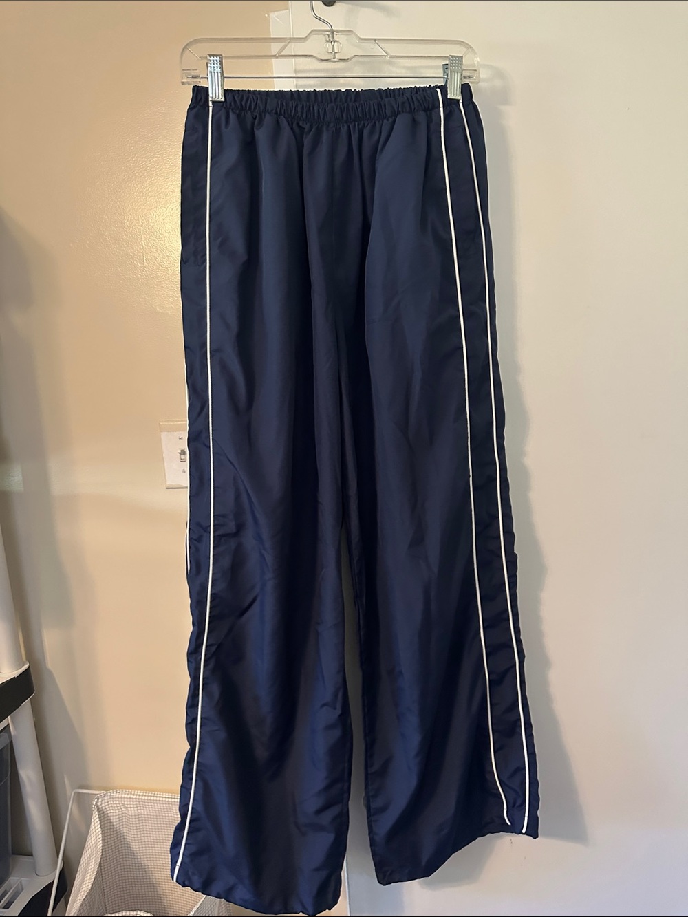 Navy Track Pants with White Side Piping